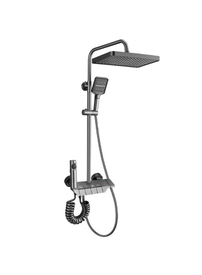 نظام دش أرابيست الحراري رباعي الوظائف، طقم دش نحاسي مثبت على الحائط مع رأس دش علوي 12 بوصة، دش يدوي بثلاثة أوضاع، خلاط حوض استحمام وبخاخ بيديه - لا يحتاج إلى حفر، مانع للرذاذ، ارتفاع قابل للتعديل للحمام، مناسب للعائلة، الكبار والصغار - Image 1